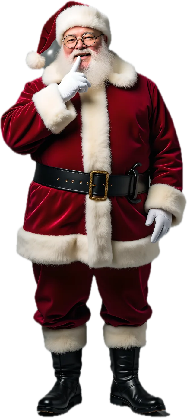 Santa Claus holding a finger to his lips